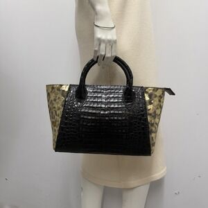 Maria Oliver Crocodile & Suede Tote Purse Shoulder Bag NWT $2,950 Black & Animal